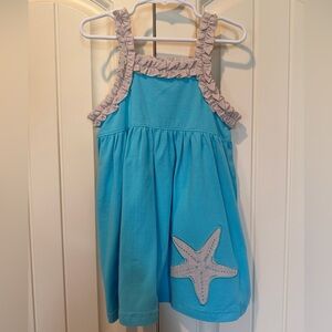 Just Blanks Turquoise Girls Sundress with Striped Starfish Applique 3T